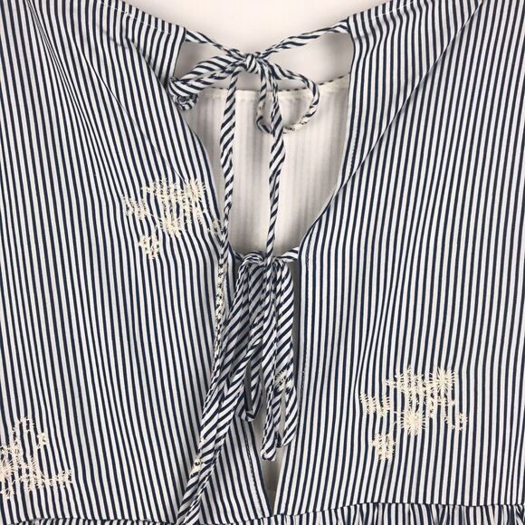 Lumiere Tiered Mini Dress Short Sleeve Embroidered Blue White Striped Size Small - Picture 5 of 8